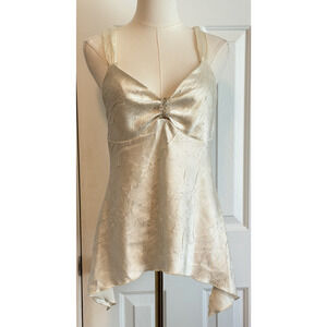 Y2K Babydoll Top Size Large Ivory White Silky Coquette Dainty Romantic Fairy